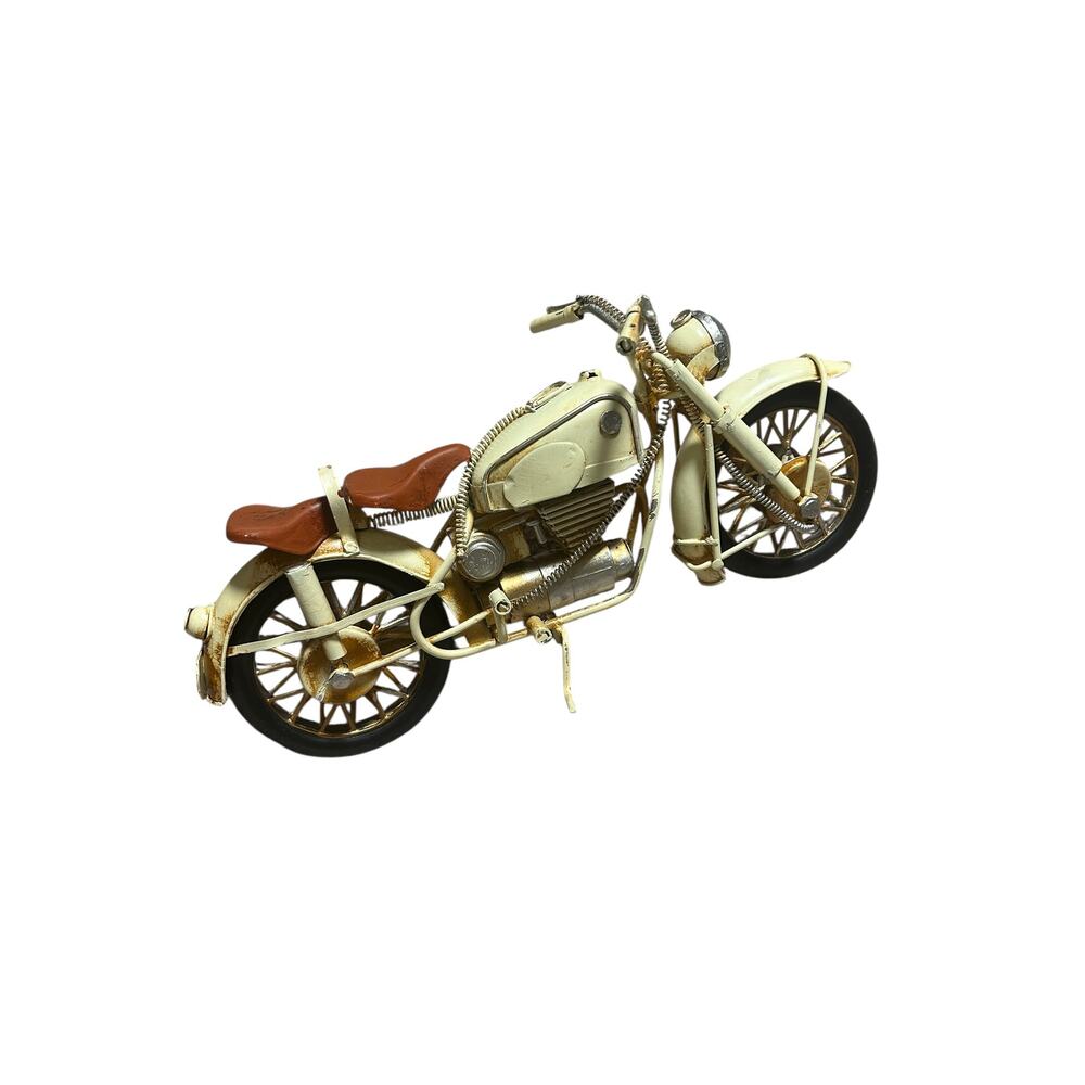 Collectible White Vintage-Style Motorcycle Metal Decorative Replica Two Seater - Picture 4 of 5